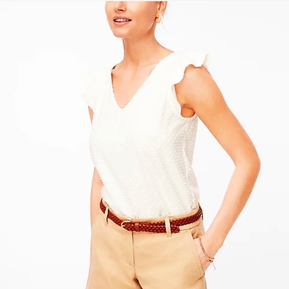 J. Crew Tops - NWT J. Crew Flutter-sleeve Clip-dot Top Sz L large lg new ivory white